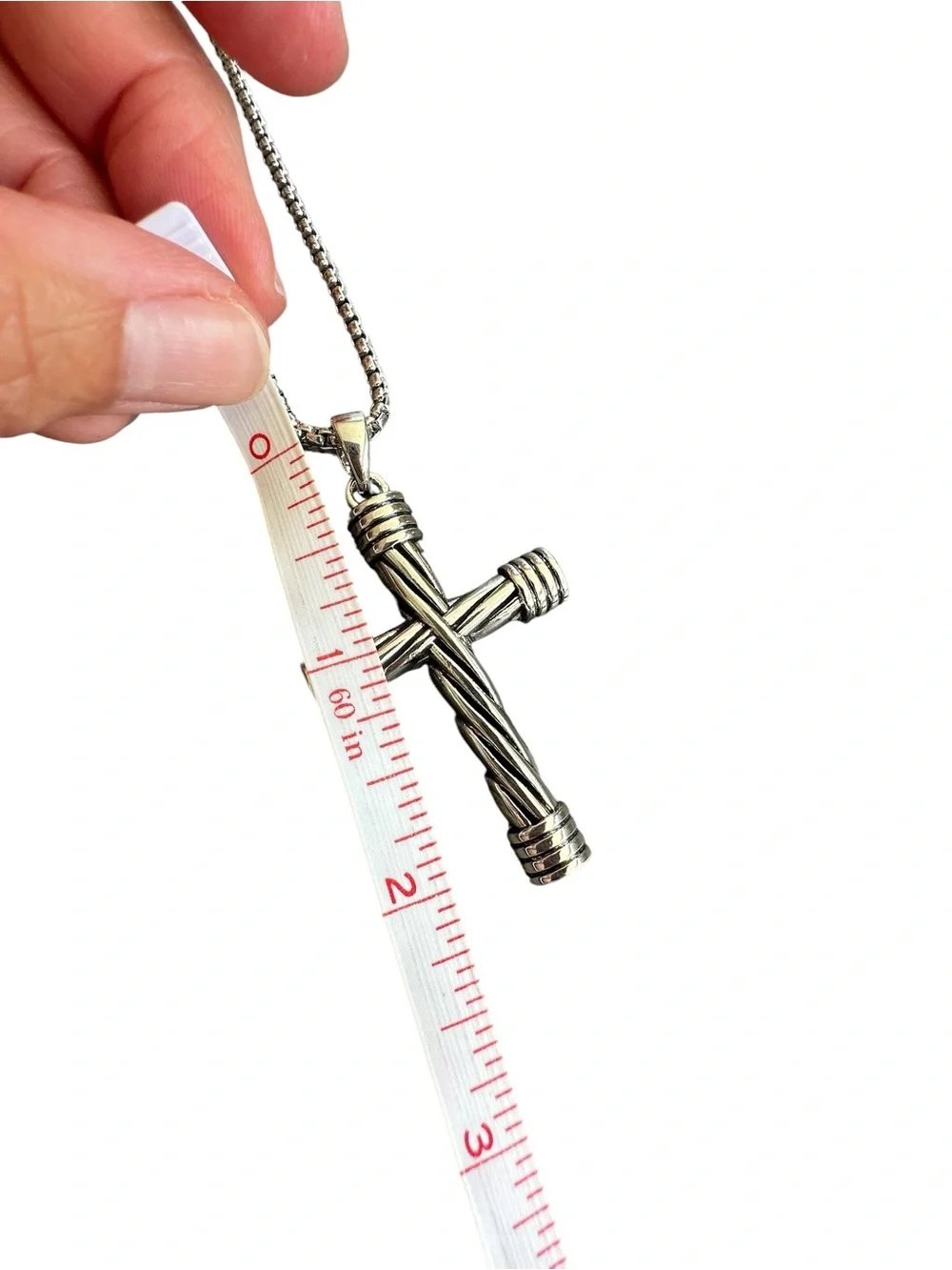 Unisex Silver Cross Pendant Long Style Chain Necklace